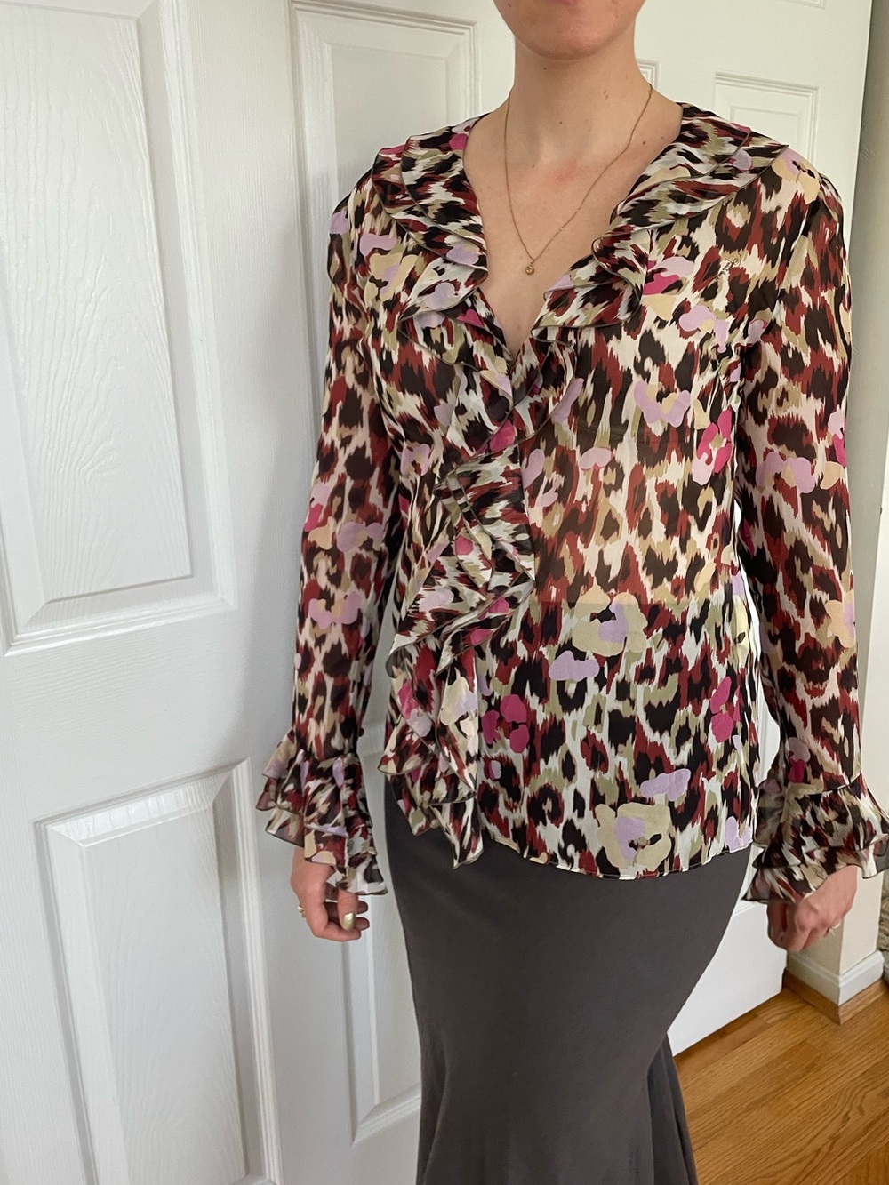 Roberto Cavalli Ruffled V-Neck Blouse